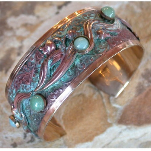 Click to view detail for EC-045 Cuff Bluebells Floral Cuff with Amazonite, Jade $98